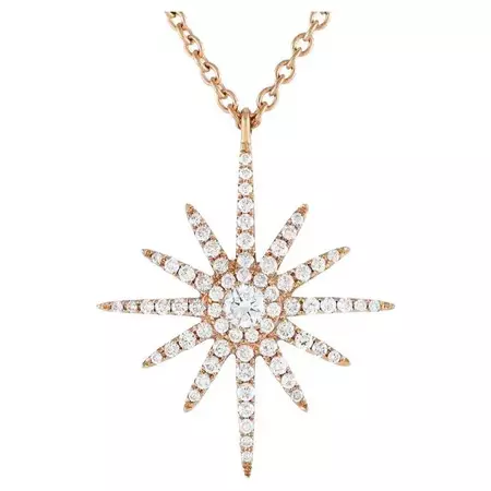 LB Exclusive 18k Rose Gold 0.40ct Diamond Starburst Necklace For Sale at 1stDibs