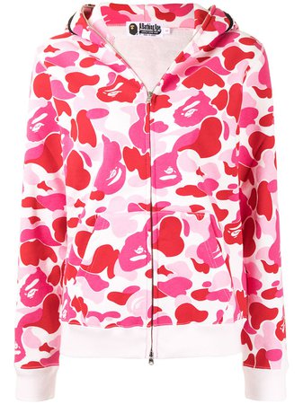 Shop red & pink A BATHING APE® abstract-print zip-up hoodie with Afterpay - Farfetch Australia