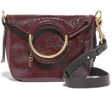 Monroe Small Snake-effect Leather Tote - Burgundy