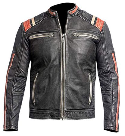 Spazeup Cafe Racer Jacket Vintage Motorcycle Retro Moto Distressed Leather Jacket at Amazon Men’s Clothing store: