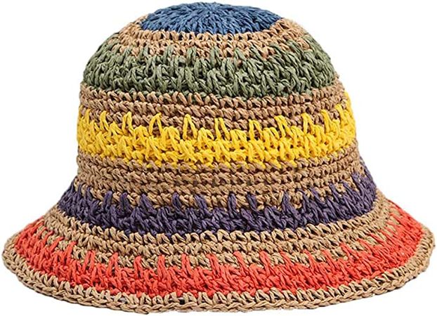 Adela Boutique Foldable Wide Brim Colorful Crochet Straw Hat,Outdoor Sun Visor Hat UPF 50+ Summer for Women Girl Khaki at Amazon Women’s Clothing store