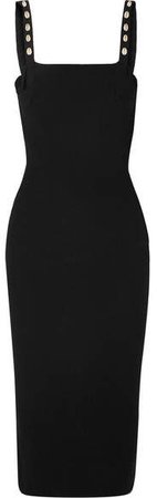 STAUD - Rio Shell-embellished Ribbed Cotton Midi Dress - Black