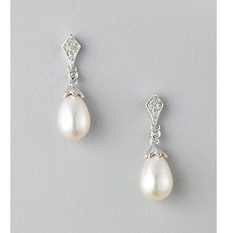 Freshwater Pearl Sterling Silver Diamond Drop Earrings