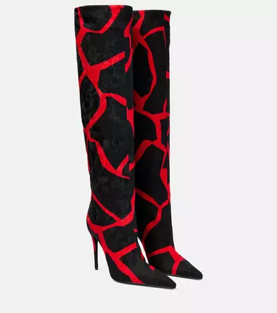 Dolce&Gabbana - Jacquard giraffe-print knee-high boots | Mytheresa
