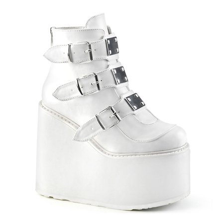 Demonia SWING-105 White Buckled Gothic Platform Boots - Demonia Shoes - SinisterSoles.com