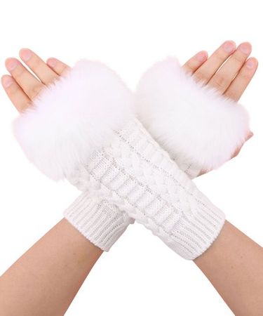 Simplicity White Faux Fur-Trim Fingerless Gloves | Best Price and Reviews | Zulily