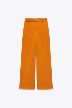 WRINKLE LOOK STRAIGHT PANTS - Orange | ZARA United States