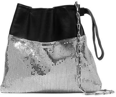 Gym Pouch Leather And Chainmail Shoulder Bag - Silver