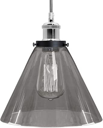 Modern Vintage Glass Scone Pendant Light Smoked Grey Shade Industrial Chrome Ceiling Lamp Holder M02-26F : Amazon.co.uk: Lighting