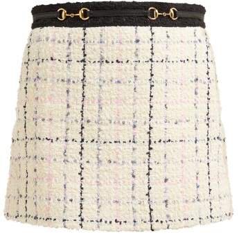 Horsebit Cotton Blend Boucle Tweed Mini Skirt - Womens - Ivory Multi