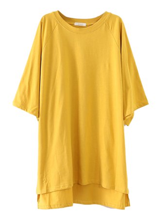 Yellow Sleeve Asymmetric Hem T Shirt Dress