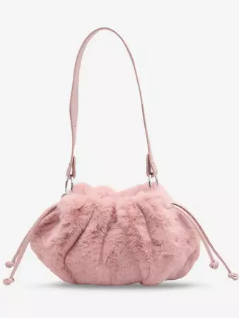 Women's Plush Faux Fur Drawstring Solid Color Fashion Shoulder Bag In PINK | ZAFUL 2024