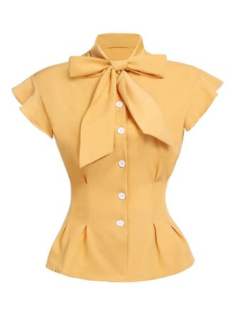 Yellow 1950s Bow Solid Blouse Top – Retro Stage - Chic Vintage Dresses and Accessories