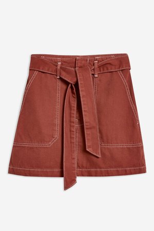 PETITE Rust Denim Utility Skirt - Clothing- Topshop