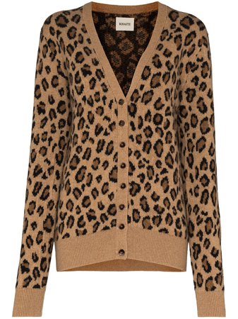 Shop brown Khaite Amelia leopard knit cardigan with Express Delivery - Farfetch