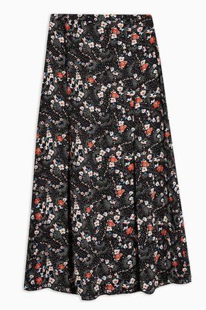Floral Double Split Midi Skirt | Topshop black