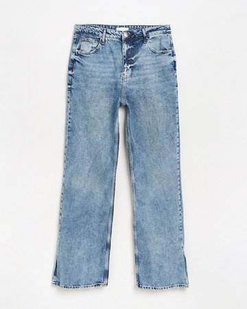 Blue high waisted straight jeans | River Island