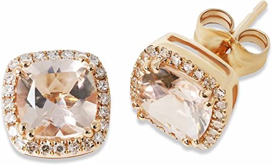 Amazon.com: KOKAV 14K Rose Gold 6mm Cushion Genuine Morganite with Diamond Halo Studs Earrings: Clothing, Shoes & Jewelry