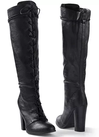 Women's Lace Up Tall Boots - Black, Size 9.5 by Venus