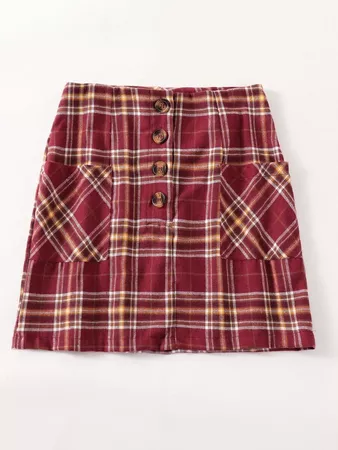 Button Front Tartan Skirt | SHEIN USA