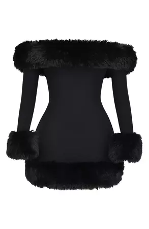 HOUSE OF CB Keilani Long Sleeve Minidress with Faux Fur Trim | Nordstrom