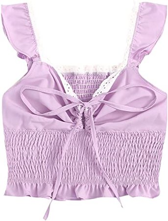 SheIn Women's Summer Sleeveless Ruffle Strap Tie Neck Cute Cami Tank Top Blouse at Amazon Women’s Clothing store