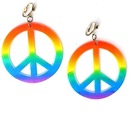 Amazon.com: Skeleteen Hippie Style Peace Earrings - 1960's Hipster Fashion Peace Ear Rings - 1 Pair: Toys & Games