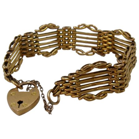18K Gate Bracelet w/ Heart Padlock Scotland 37.3 Grams : Mendocino Vintage | Ruby Lane