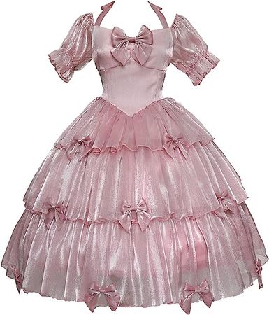 ZZEQYG Elegant Pink Gothic Dress Puff Sleeve Dress with Bows at Amazon Women’s Clothing store