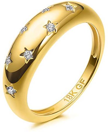 18K Gold Plated 7 Cubic Zirconia Inlayed Star Shiny Dome Ring Statement Ring
