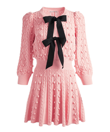 pink sweater dress with black bow