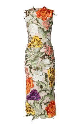 Sage Brocade Organza Lace Midi Dress By Erdem | Moda Operandi