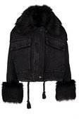 Faux Fur Collar & Cuff Oversized Denim Jacket | boohoo black