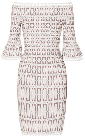 Off-the-shoulder Stretch Jacquard-knit Dress - White