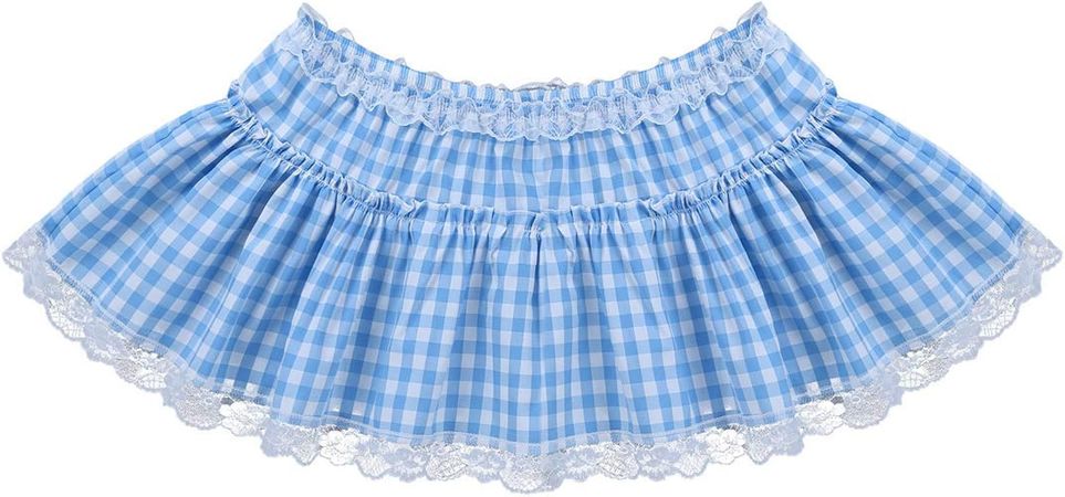 moily Unisex Men Women A-line Mini Skirt Lace Hem Plaid Gingham Crossdress Daily Party Dress at Amazon Women’s Clothing store
