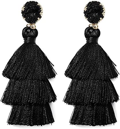 Amazon.com: Rave Envy Black Tassel Earrings for Women - Colorful Layered Tassle 3 Tier Bohemian Style: Clothing, Shoes & Jewelry