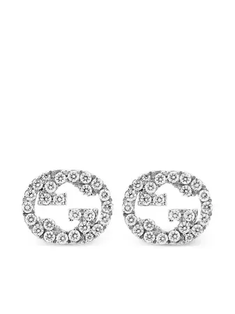 Gucci 18kt White Gold Interlocking G Diamond Stud Earrings - Farfetch