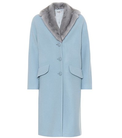Wool and angora-blend fur-trim coat