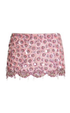 pink embroidered mini skirt