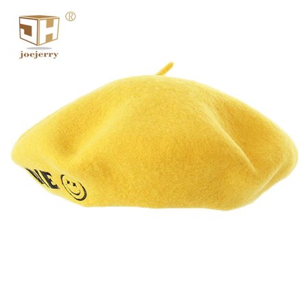 JOEJERRY Wool Beret Yellow Embroidery Crochet Berets for Women Tam Cap Cute Smiley Face Hat Female _ - AliExpress Mobile
