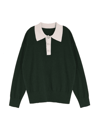 green collared knit sweater