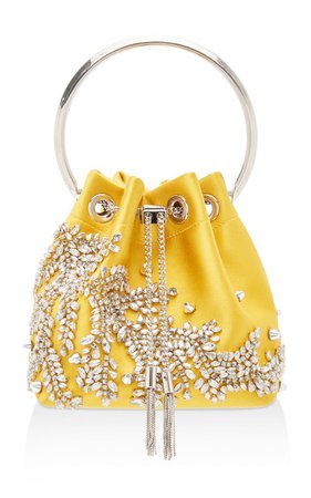 Bon Bon Crystal-Embellished Satin Bucket Bag by Jimmy Choo | Moda Operandi