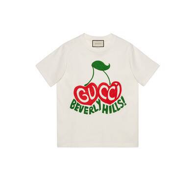 White Gucci Beverly Hills cherry print T-shirt | GUCCI® US