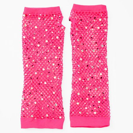 Pink Rhinestone Fishnet Arm Warmers | Claire's US
