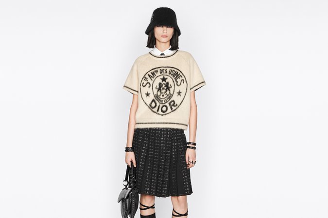 Short-Sleeved Sweater Ecru Mohair and Wool-Blend Knit with Dior Union Motif | DIOR