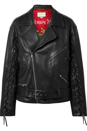 Gucci | Oversized lace-up painted leather biker jacket | NET-A-PORTER.COM
