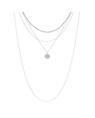 Layered Pave Coin Necklace- Silver | Luv Aj