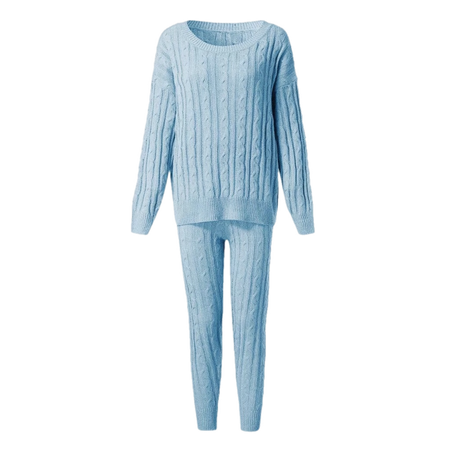blue loungewear set knit pajamas