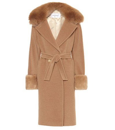 Hans camel wool fur-trimmed coat