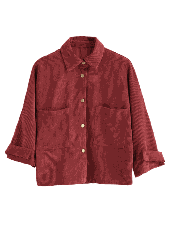 [53% OFF] [HOT] 2019 Front Pockets Corduroy Jacket In CHERRY RED M | ZAFUL